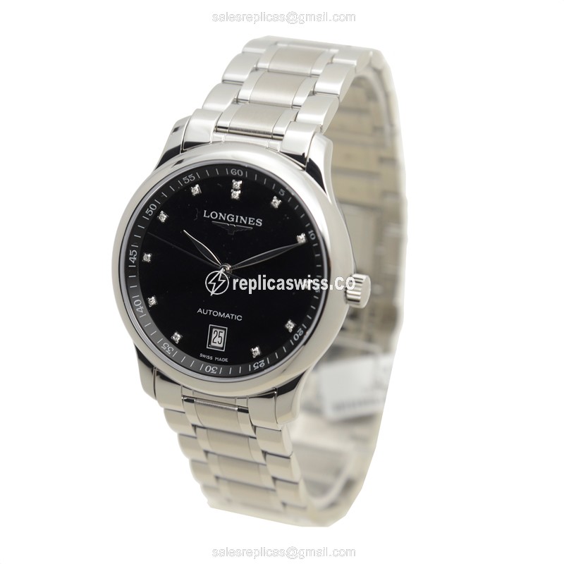 Longines L2.628.4.57.6 Replica - Automatic - Steel Case - Black Dial - Silver Steel Strap - View 3
