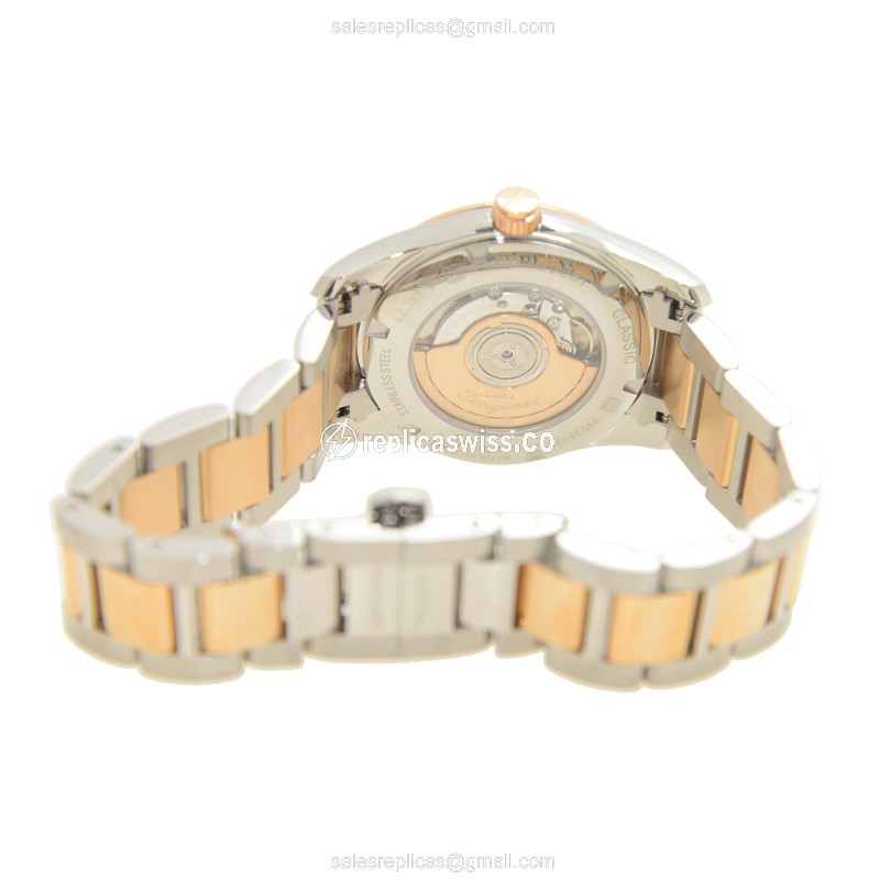 Longines Conquest Replica - Automatic - 18kt Rose Gold & Steel Case - Black Dial, Silver Clasp & Strap - View 4