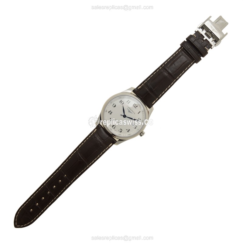 Longines L2.793.4.78.3 Replica - Automatic - Stainless Steel Case - White Dial on Brown Alligator Strap - View 2