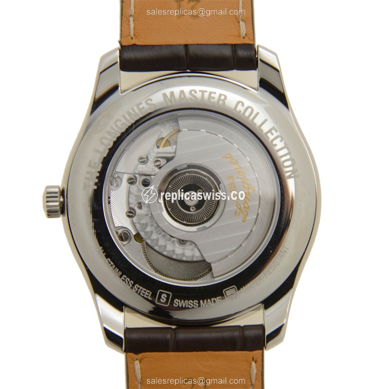 Longines L2.793.4.78.3 Replica - Automatic - Stainless Steel Case - White Dial on Brown Alligator Strap - View 3