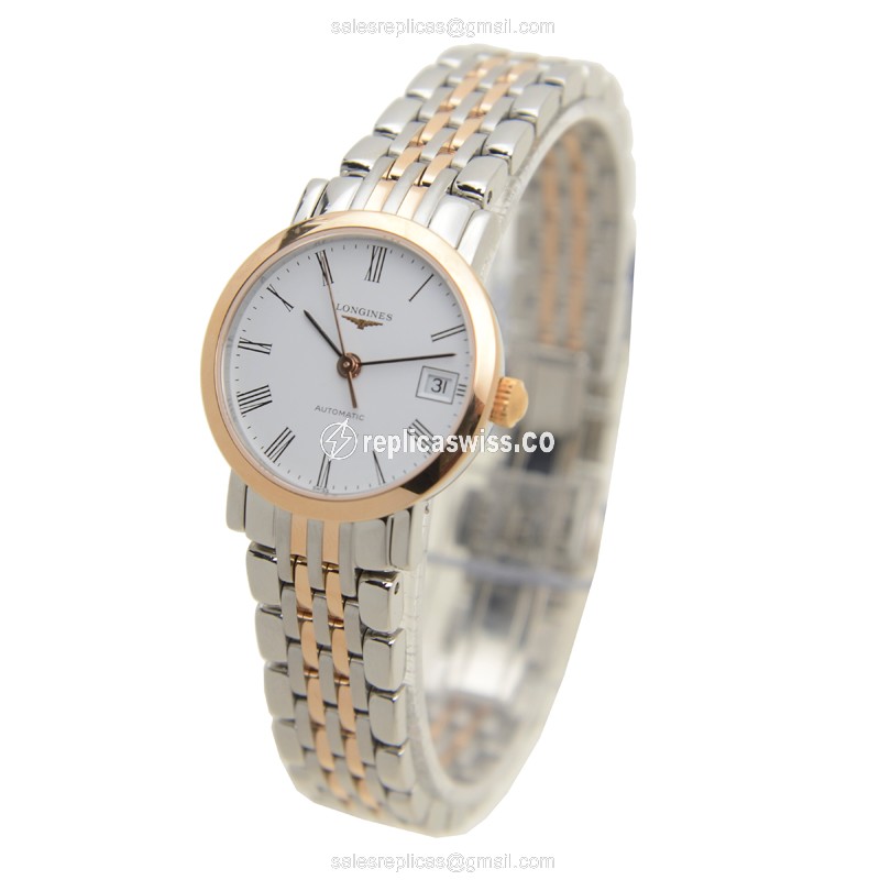Longines Elegant Replica - Automatic - 18kt Rose Gold - Steel Case - White Dial - Silver Strap - View 3