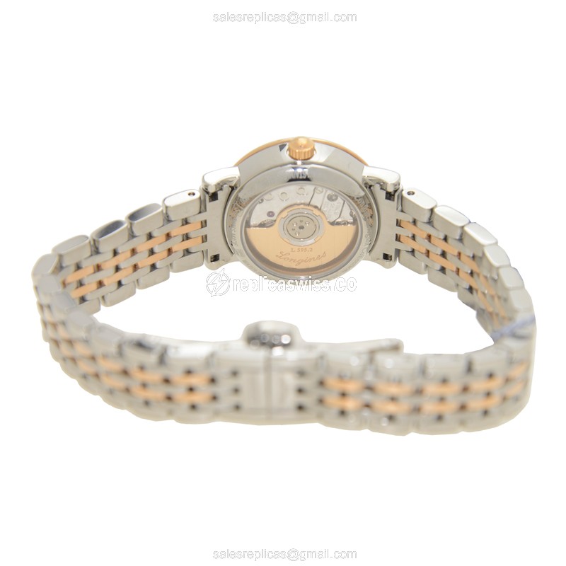 Longines Elegant Replica - Automatic - 18kt Rose Gold - Steel Case - White Dial - Silver Strap - View 4