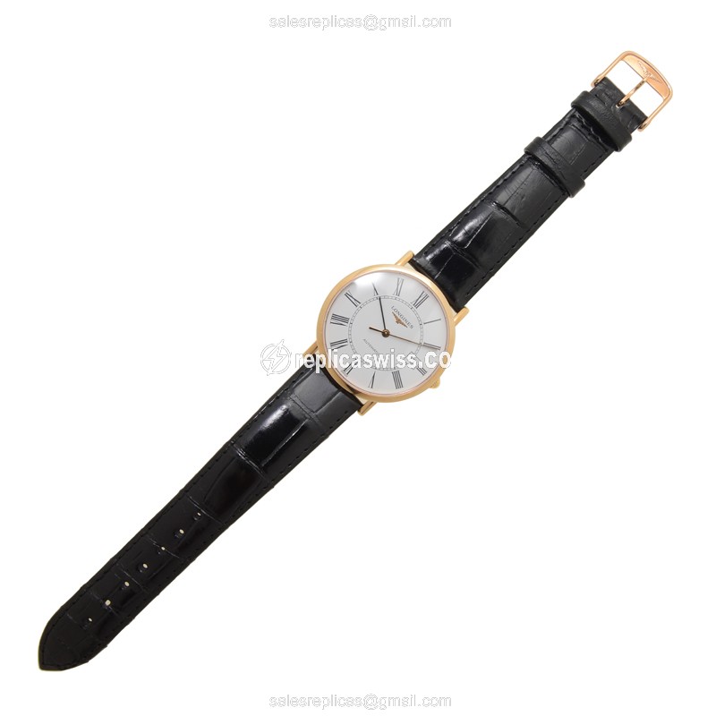 Longines Presence Replica - Automatic - 18kt Rose Gold - White Dial - Black Alligator Strap - View 2