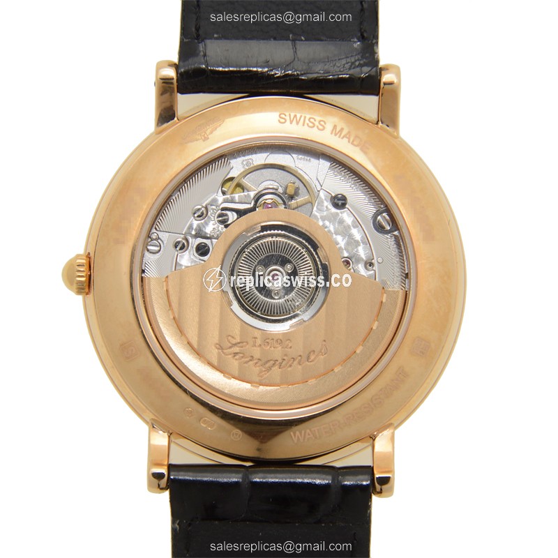 Longines Presence Replica - Automatic - 18kt Rose Gold - White Dial - Black Alligator Strap - View 3