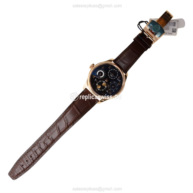 IWC Portuguese Replica - Automatic 18kt Rose Gold - Black Dial - Brown Alligator Strap - View 2