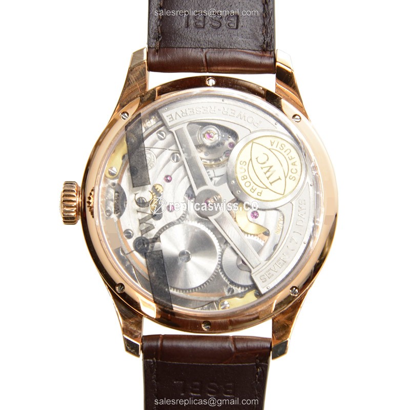 IWC Portuguese Replica - Automatic 18kt Rose Gold - Black Dial - Brown Alligator Strap - View 3