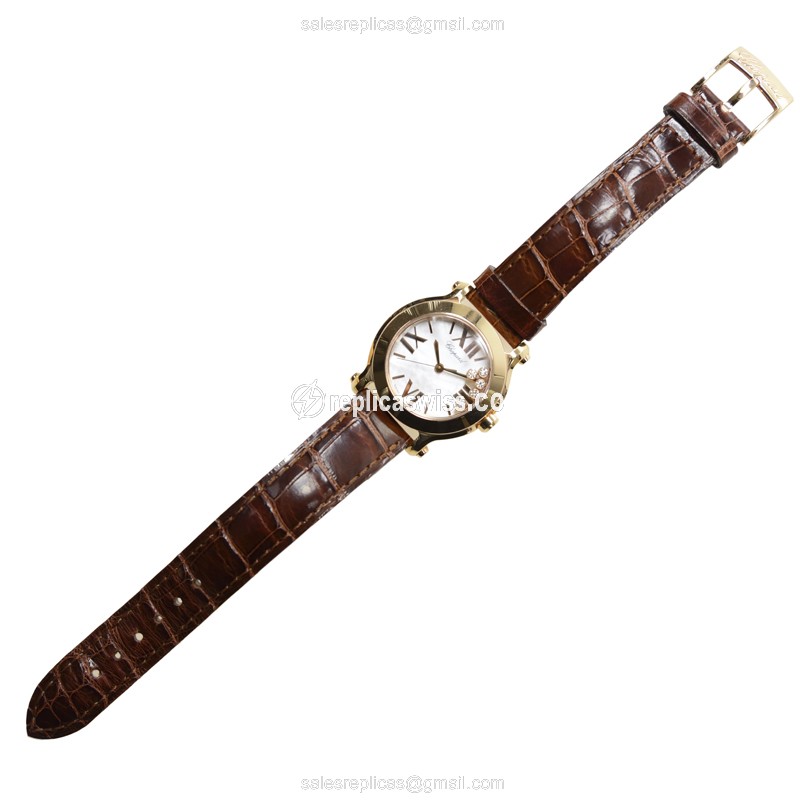 Chopard Happy Sport Quartz 18kt Rose Gold - White Dial - Brown Alligator Strap - Buckle Clasp - View 2