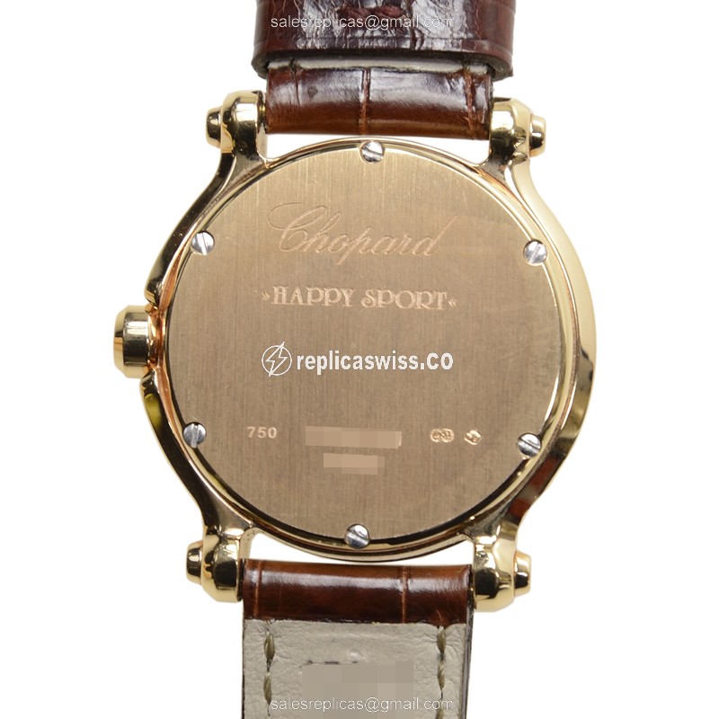 Chopard Happy Sport Quartz 18kt Rose Gold - White Dial - Brown Alligator Strap - Buckle Clasp - View 3