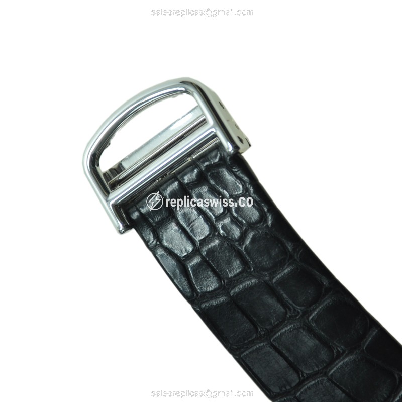 Cartier Santos Replica - Manual - 18kt White Gold - Diamond - White Dial - Black Alligator Strap - View 4
