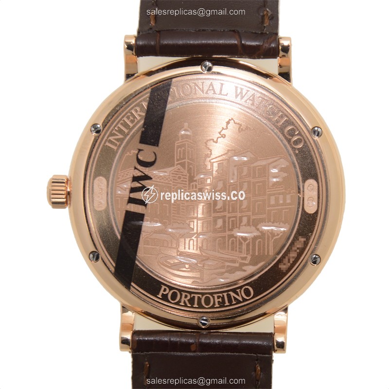 IWC Portofino Replica - Automatic - 18kt Rose Gold - Silver Dial - Brown Alligator Strap - View 3