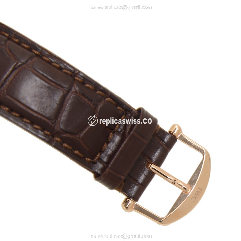 IWC Portofino Replica - Automatic - 18kt Rose Gold - Silver Dial - Brown Alligator Strap - View 4