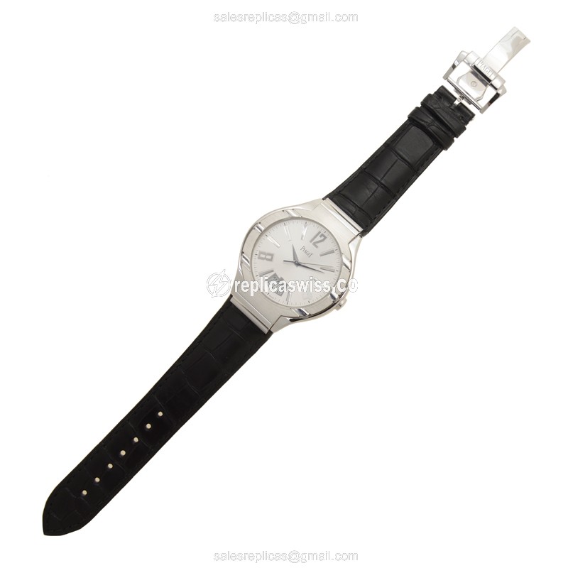 Piaget Polo Automatic 18kt White Gold - Silver Dial - Black Alligator Strap - View 2
