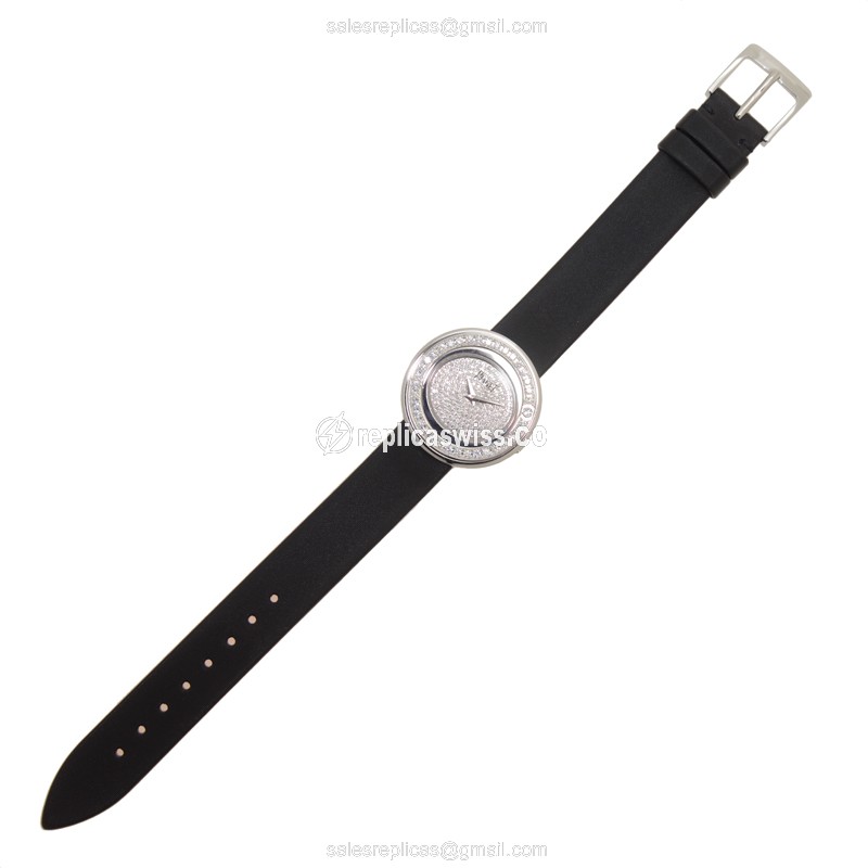 Piaget POSSESSION Replica - Quartz - 18kt White Gold - Diamond - Silver Dial - Black Satin Strap - Buckle Clasp - View 2