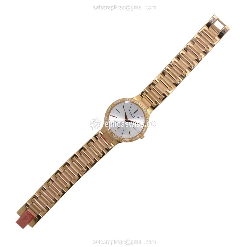 Piaget DANCER Replica - Quartz - 18kt Rose Gold Case - Diamond - Silver Dial - Gold Strap - View 2