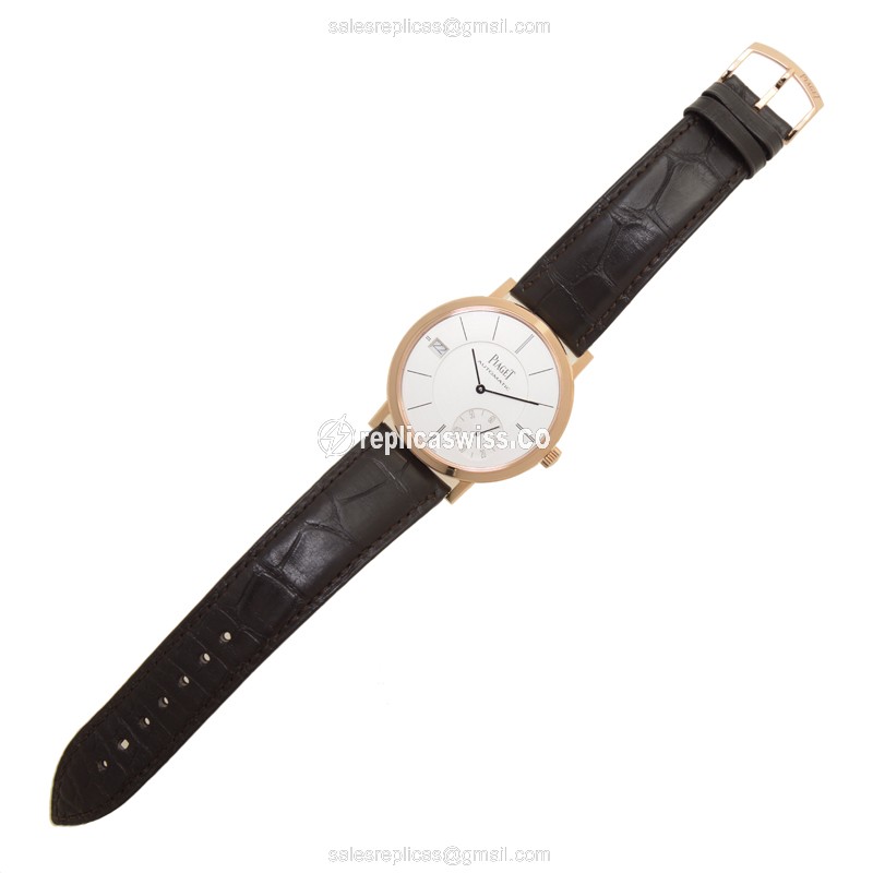 Piaget ALTIPLANO Replica - Automatic 18kt Rose Gold - Silver Dial - Brown Alligator Strap - View 2