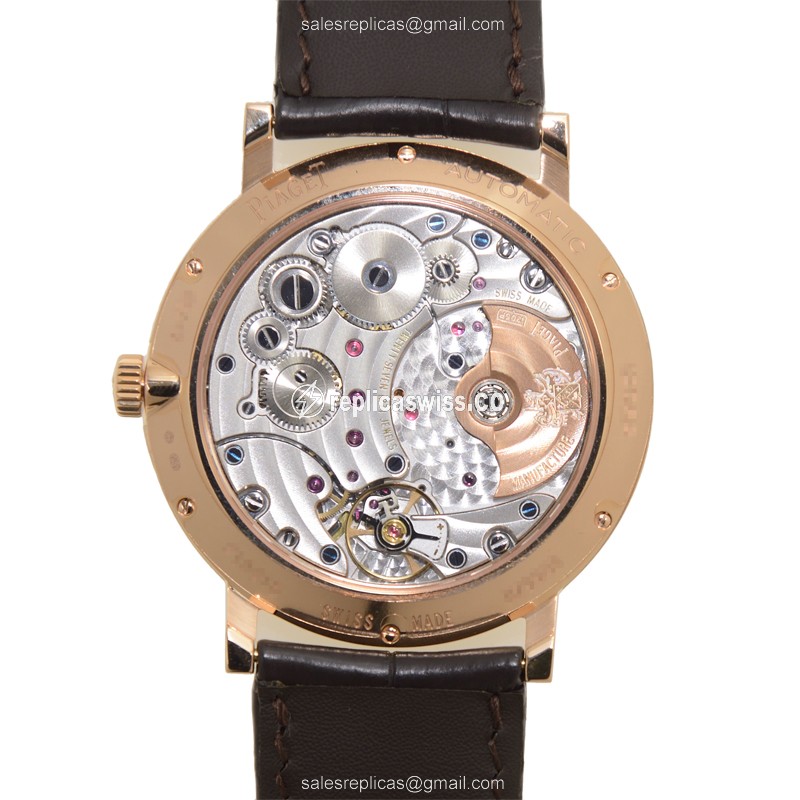 Piaget ALTIPLANO Replica - Automatic 18kt Rose Gold - Silver Dial - Brown Alligator Strap - View 3