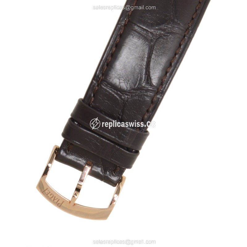 Piaget ALTIPLANO Replica - Automatic 18kt Rose Gold - Silver Dial - Brown Alligator Strap - View 4