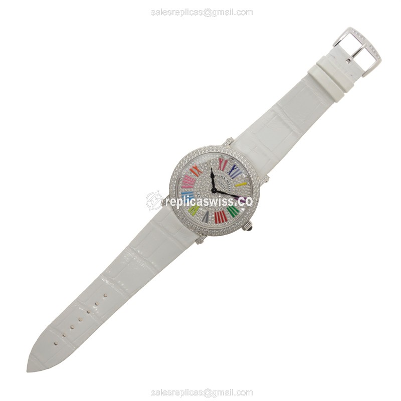 Franck Muller 8045 QZ COL DRM R D CD OG Replica - Quartz - 18kt White Gold - Diamond Case - Silver Dial - View 2
