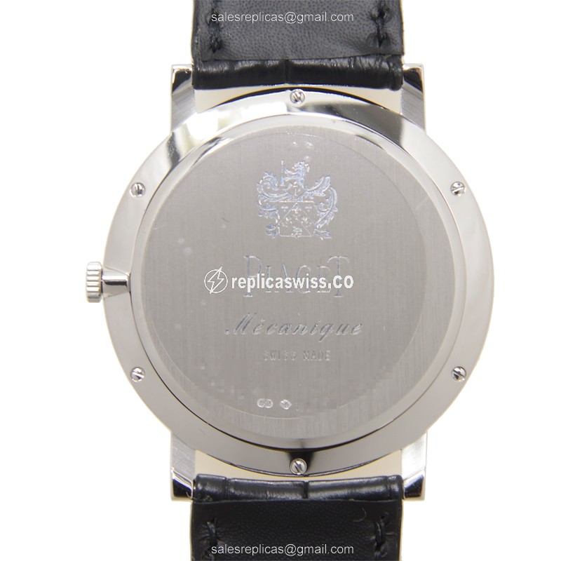Piaget ALTIPLANO Replica - Manual Wind - 18kt White Gold - Diamond Set - Silver Dial - Black Alligator Strap - View 3