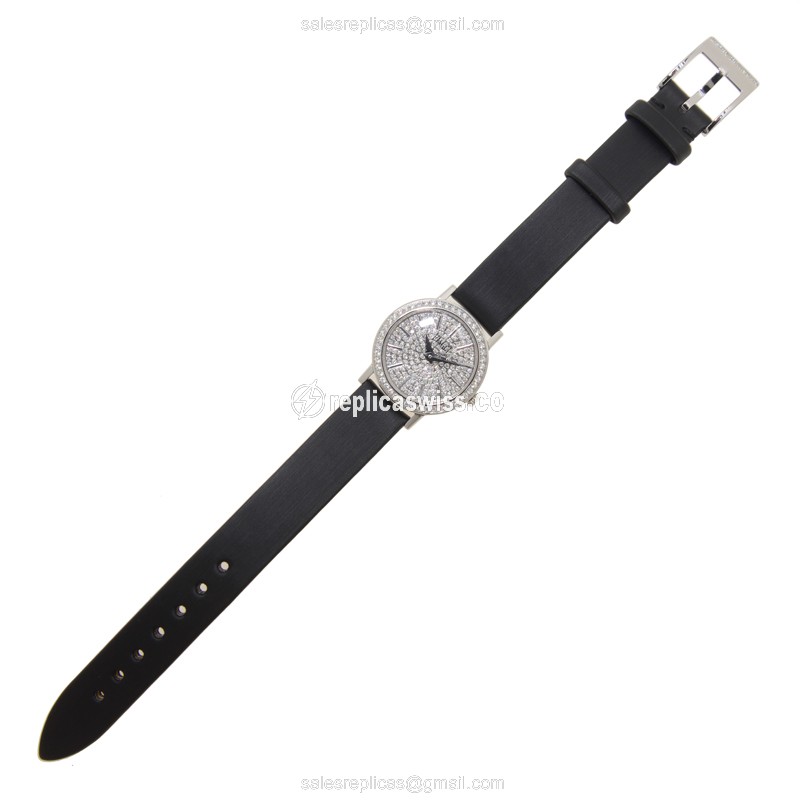Piaget ALTIPLANO Quartz Replica - 18kt White Gold - Silver Dial - Silk Black Strap - Buckle Clasp - View 2
