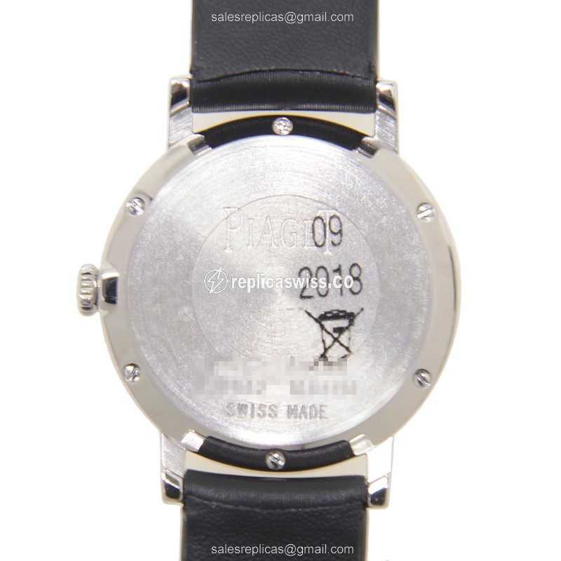 Piaget ALTIPLANO Quartz Replica - 18kt White Gold - Silver Dial - Silk Black Strap - Buckle Clasp - View 3