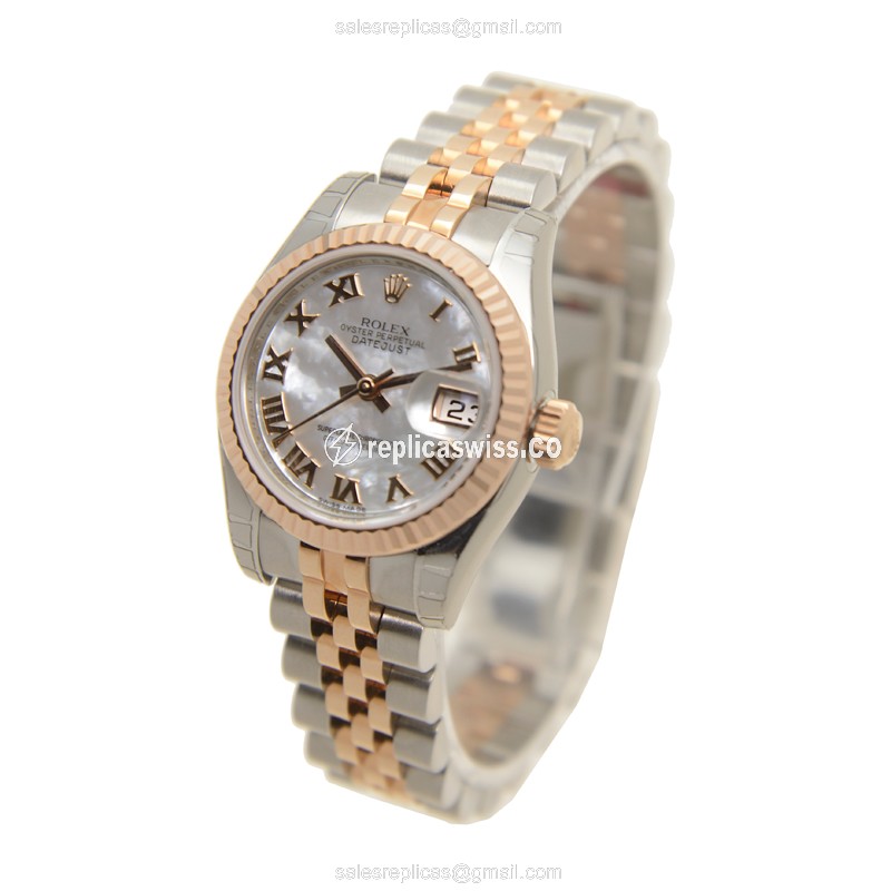 Rolex Datejust Lady Replica - 18kt Rose & Steel - Automatic White Dial - View 3
