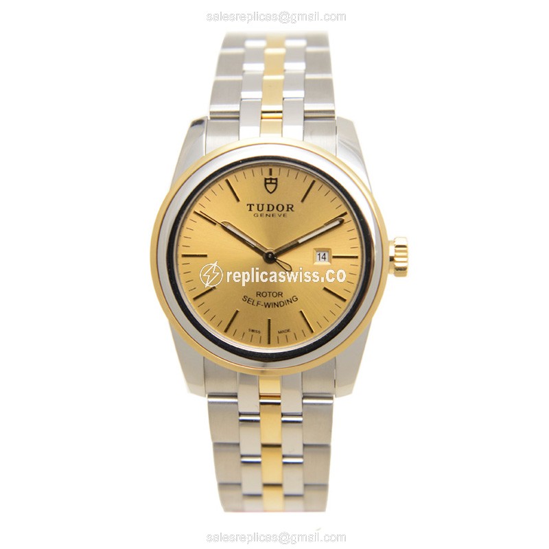Glamour Date Tudor Replica - Automatic - 18kt Gold Case - Silver Dial - View 2