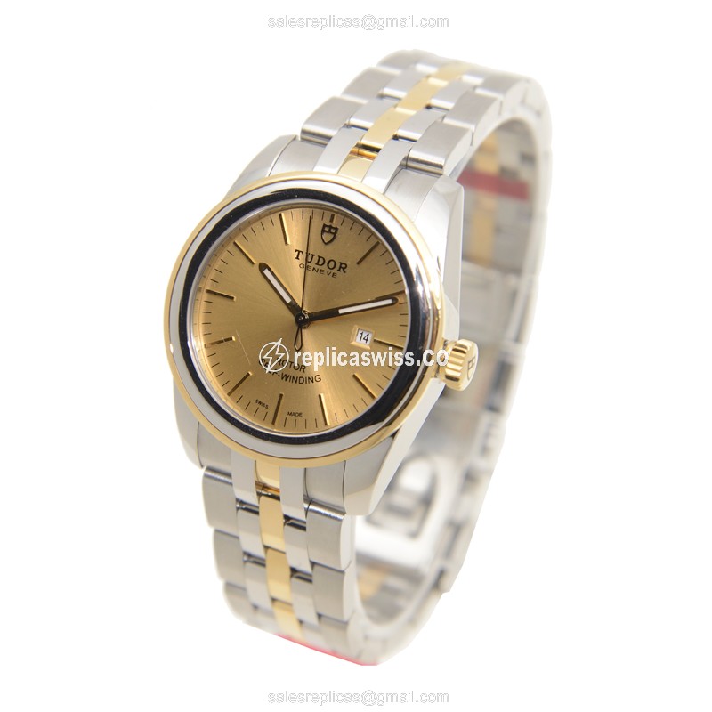 Glamour Date Tudor Replica - Automatic - 18kt Gold Case - Silver Dial - View 3