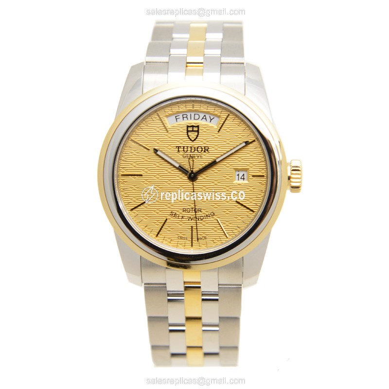 Tudor Glamour Date Replica Watch - Gold/Steel - Silver Strap - View 2