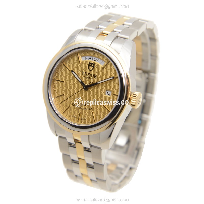 Tudor Glamour Date Replica Watch - Gold/Steel - Silver Strap - View 3