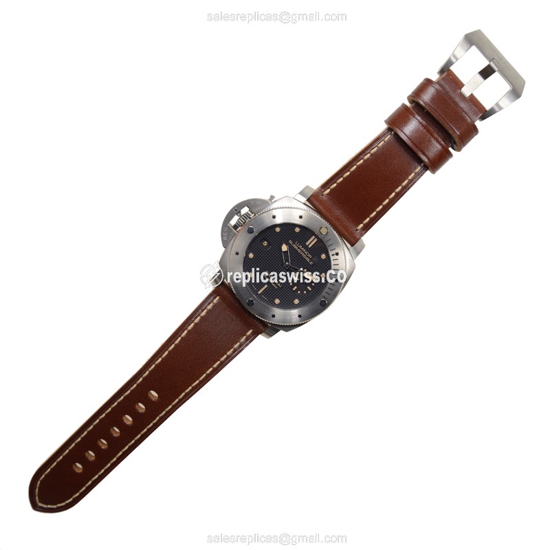 Panerai PAM00569 Luminor Replica - Automatic - Titanium Case - Black Dial - Brown Cowhide Strap - View 2
