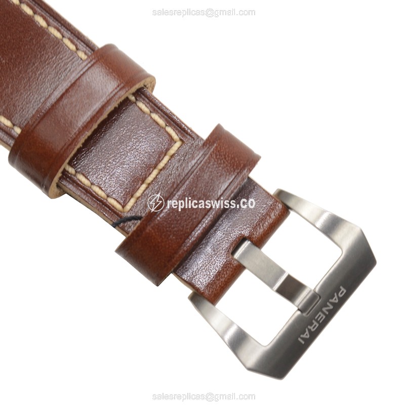 Panerai PAM00569 Luminor Replica - Automatic - Titanium Case - Black Dial - Brown Cowhide Strap - View 4