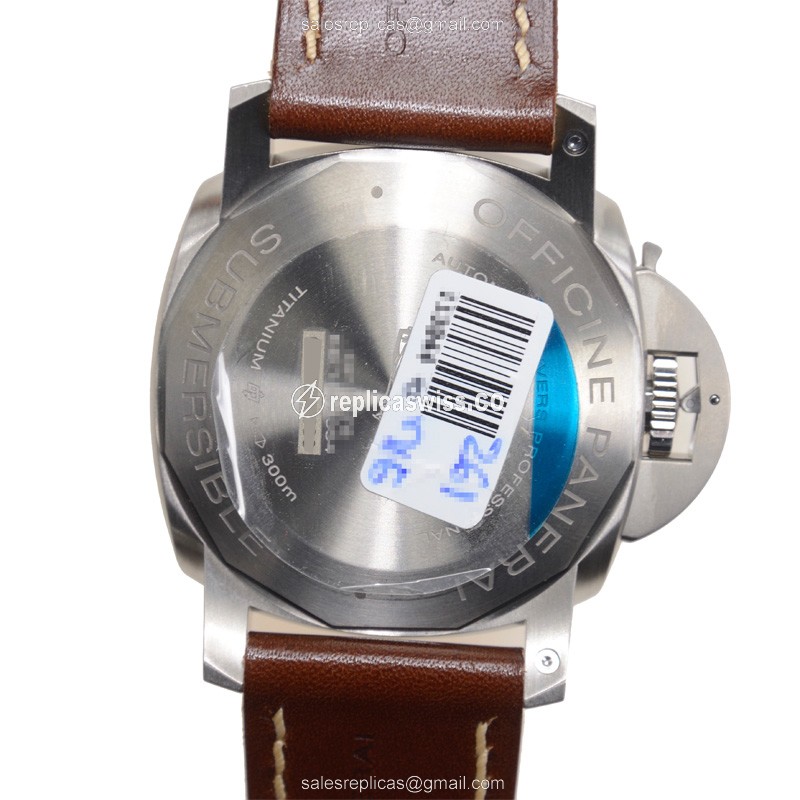 Panerai PAM00569 Luminor Replica - Automatic - Titanium Case - Black Dial - Brown Cowhide Strap - View 3