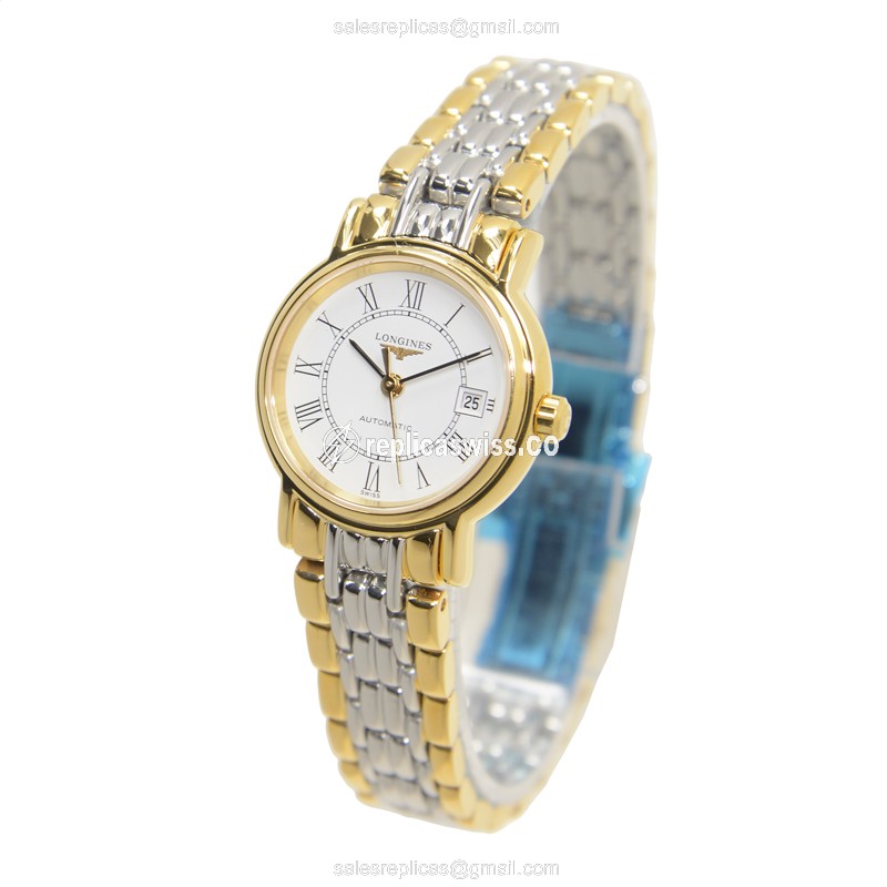 Longines Presence Replica - PVD Gold - Automatic - White Dial, Silver Strap - View 3