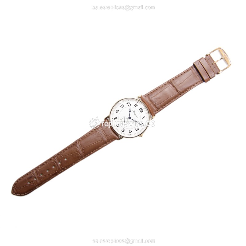 Longines Heritage Classic Replica - Automatic - 18kt Rose Gold - White Dial - Brown Alligator Strap - View 2