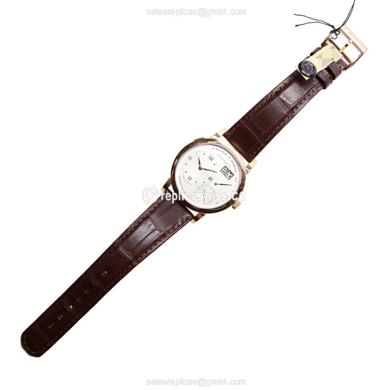 A. Lange & Sohne Grand Lange Replica - Manual - 18kt Rose Gold - White Dial - Brown Alligator Buckle - View 2