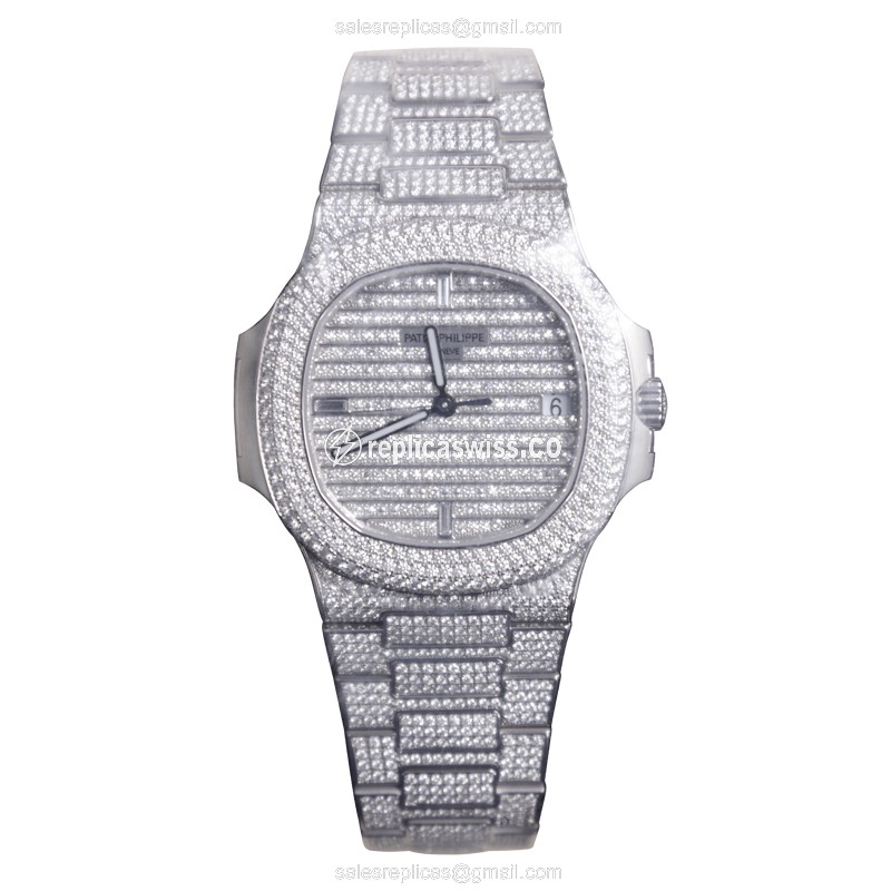 Patek Philippe 5719/1G-001 Replica - Automatic - 18kt White Gold - Diamond Dial - Silver Strap - View 2