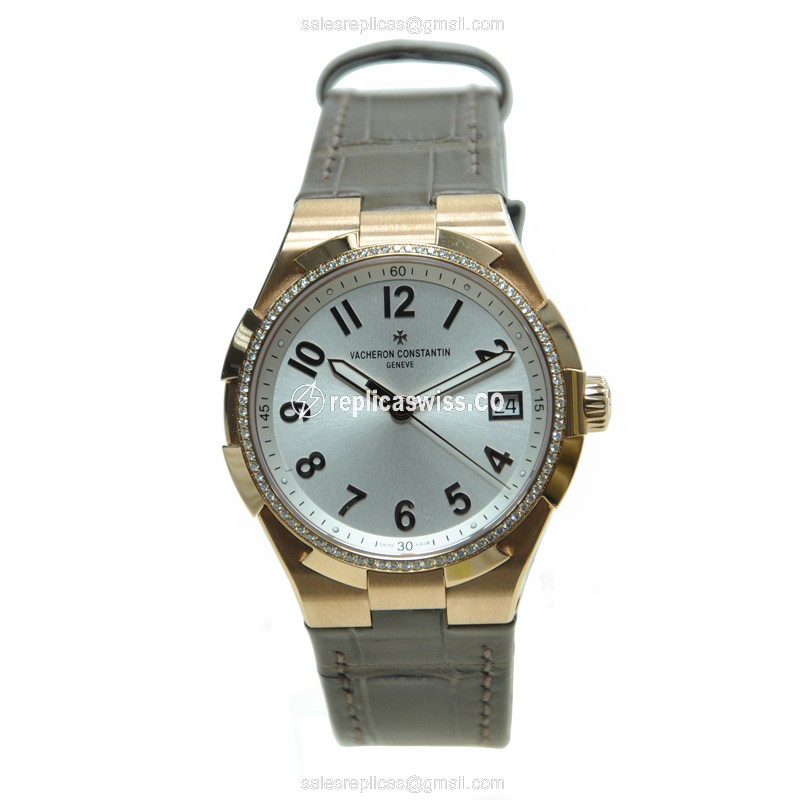 Vacheron Constantin Overseas Replica - Automatic - 18kt Rose Gold - Diamonds - White Dial - View 2