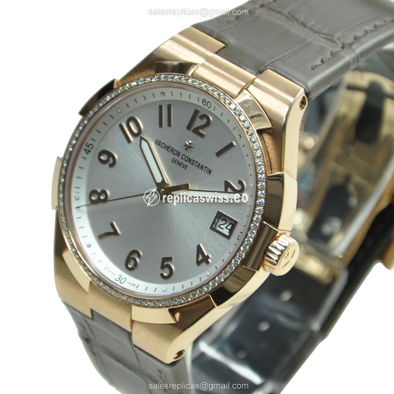 Vacheron Constantin Overseas Replica - Automatic - 18kt Rose Gold - Diamonds - White Dial - View 3
