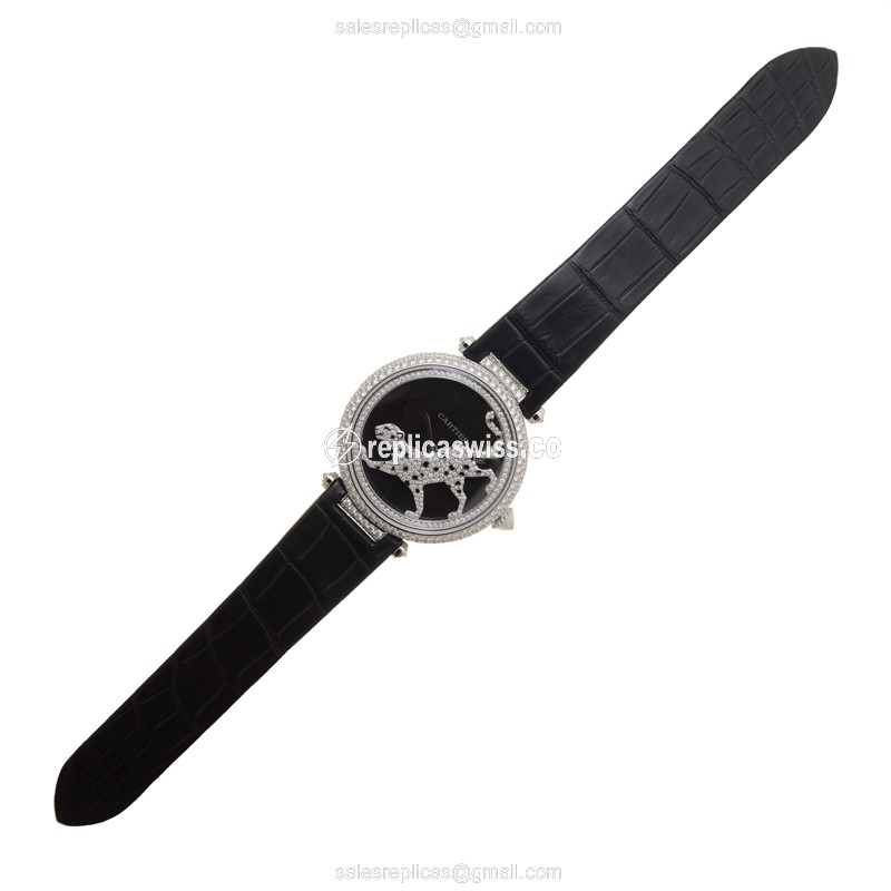Cartier HPI00692 Promenade Dune Panther - Automatic - 18kt White Gold - Diamond Set - Black Dial - View 2