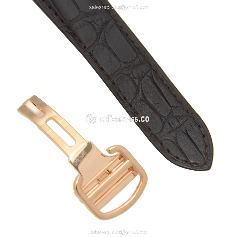 Cartier Rotonde Replica - Manual - 18kt Rose Gold - Silver Dial - Alligator Black Clasp - View 4