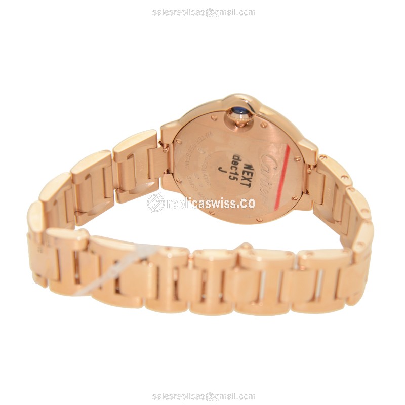 Cartier Ballon Bleu Replica - Automatic - 18kt Rose Gold Case - Silver Dial - Gold Strap - View 4