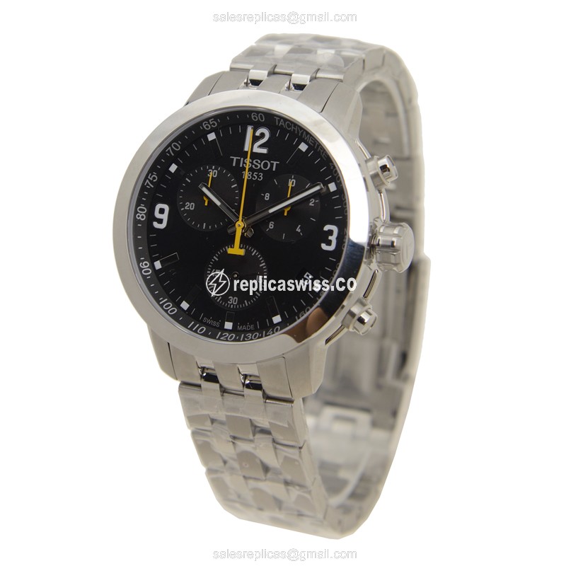 Tissot T-SPORT Quartz Steel - Black Dial Silver Strap Clasp - View 3