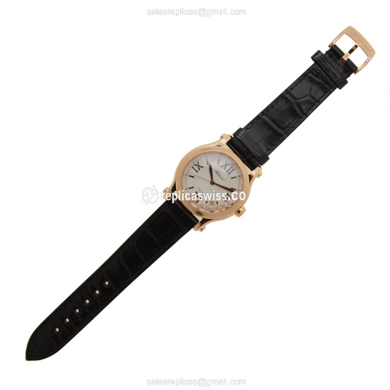 Chopard Happy Sport Replica - Auto - 18kt Rose Gold - Silver Dial - Black Alligator Buckle - View 2