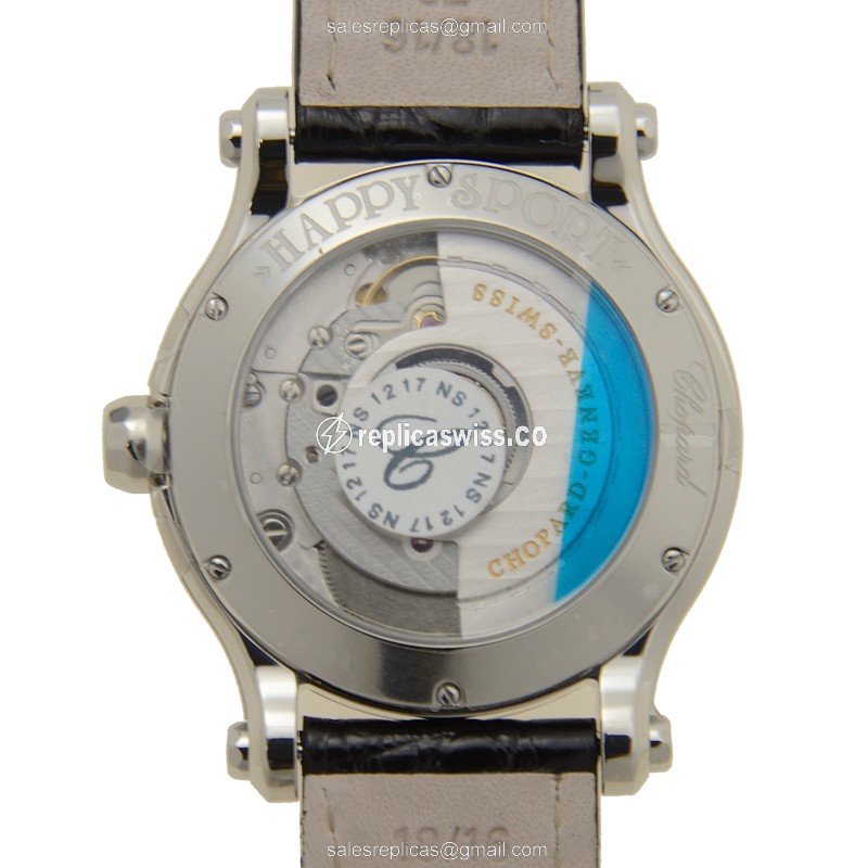Chopard Happy Sport Replica - Automatic - Silver Dial - Steel Case - Black Alligator Strap - View 3