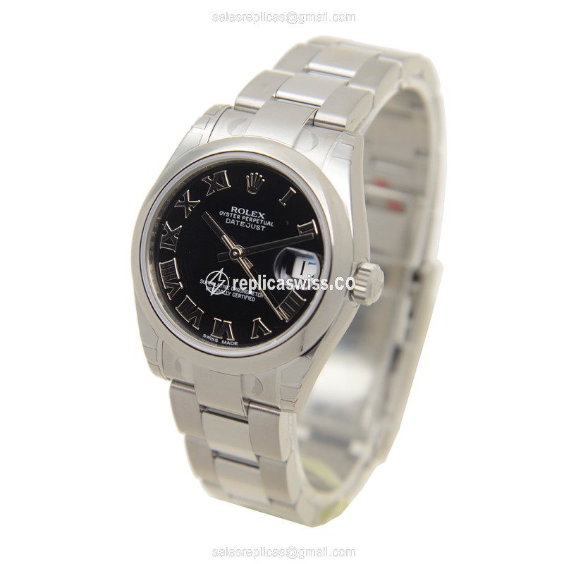 Rolex Lady Datejust Replica - Automatic - Stainless Steel - Black Dial - Silver Clasp - View 3