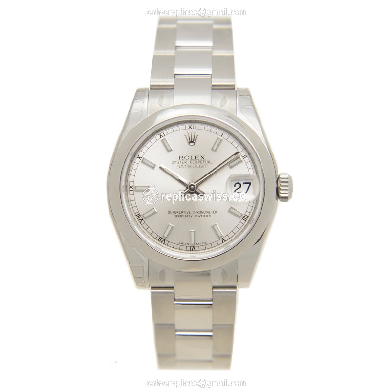 Rolex Datejust Replica: Automatic - Stainless Steel Case - Silver Dial - Silver Clasp - View 2