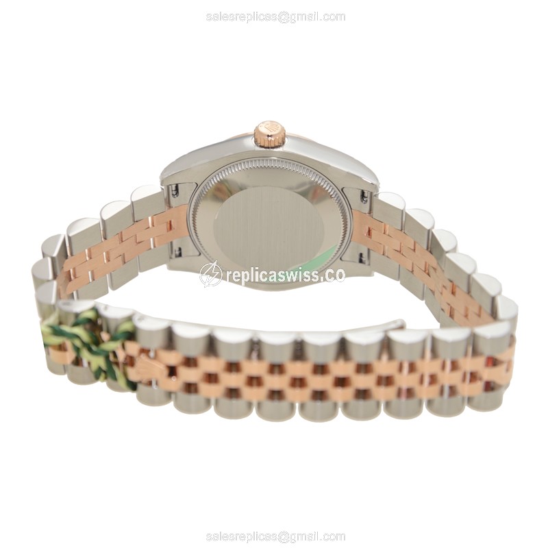 Rolex Lady Datejust Replica - Automatic - 18kt Rose Gold & Steel Case - Black Dial on Silver Strap - View 4