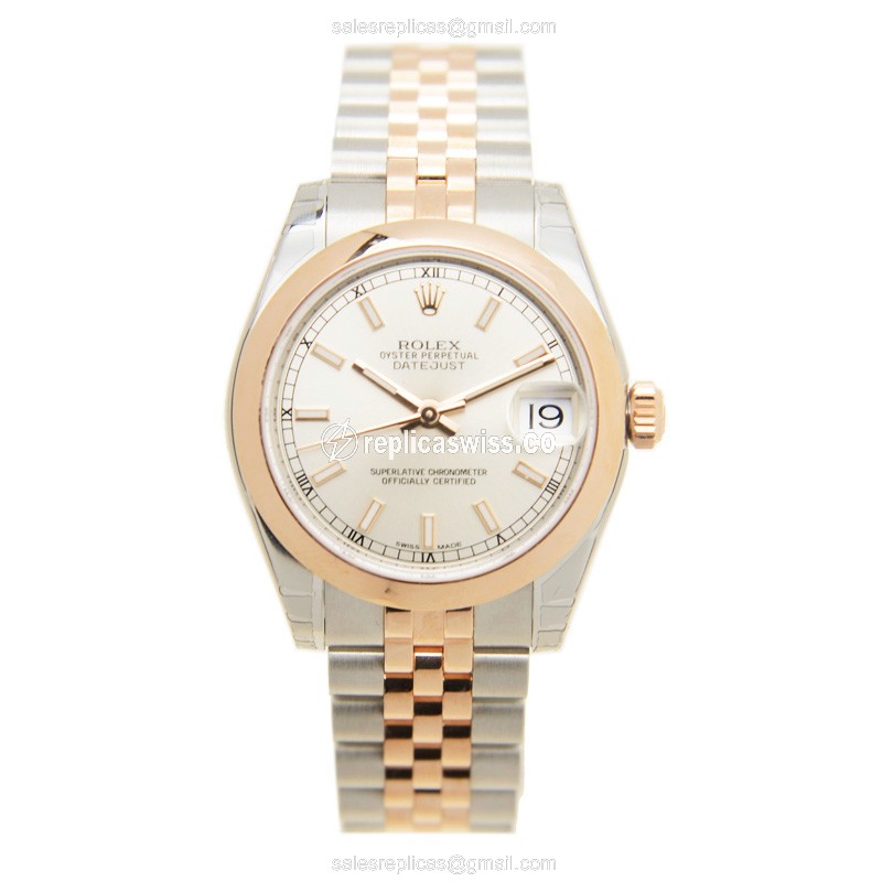 Rolex Datejust Replica - Automatic - 18kt Rose Gold Case - Silver Dial - Steel Clasp & Strap - View 2
