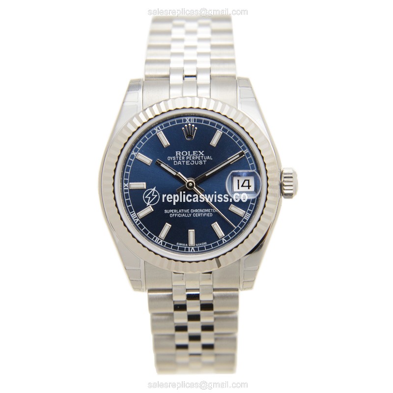 Rolex Lady Datejust Replica - Automatic - White Gold & Steel - Blue Dial - Steel Strap - View 2